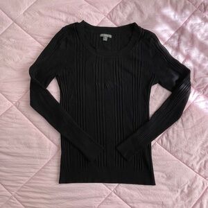 Black Ribbed V-Neck Sweater